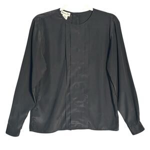 Christian Dior Vintage Sz 4 Satiny Pleated Front Blouse Button Back Quiet Luxury